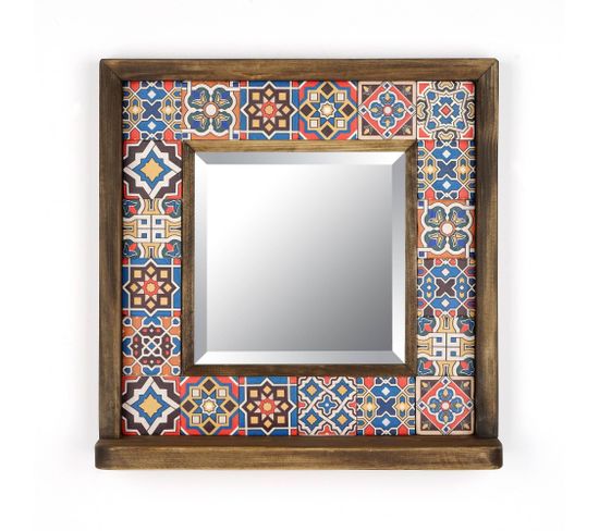 Miroir Mural Dallat L32,5xh33cm Bois Massif Foncé Motif Marocaine