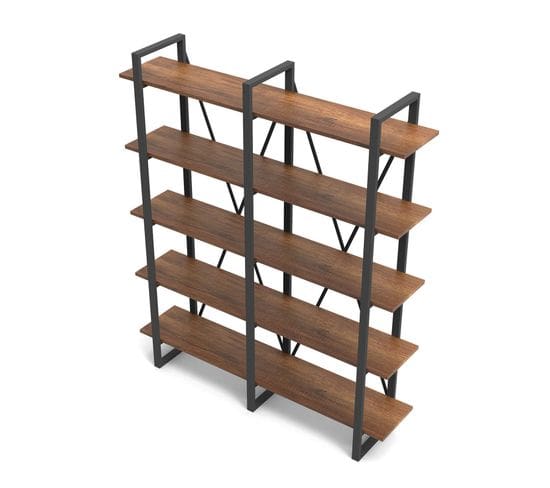 Étagère Bibliothèque Style Industriel Ulid L155cm Bois Foncé Et Métal Noir