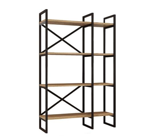 Étagère Bibliothèque Style Industriel Opawa L87,5cm Bois Clair Et Métal Noir