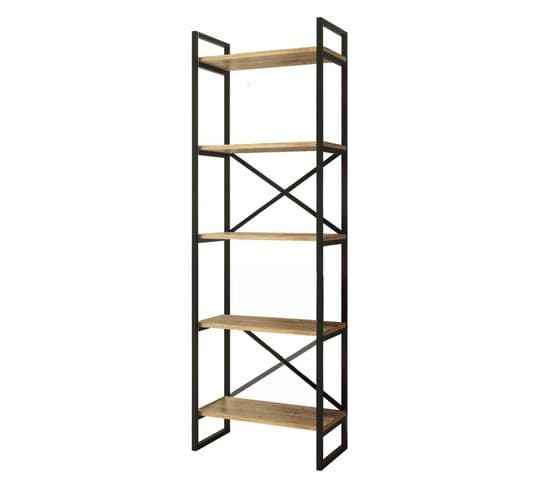 Étagère Bibliothèque Style Industriel Opawa L58cm Bois Clair Et Métal Noir