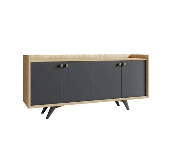 Buffet Bas Aledros L150cm Chêne Clair Et Anthracite