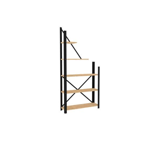 Étagère Bibliothèque Design Iusa L80cm Bois Clair Et Métal Noir