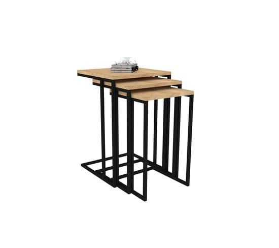 Ensemble De 3 Tables Basses Gigognes Ineke Métal Noir Et Bois Clair