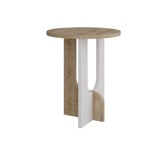 Table Basse Design Folas D40cm Chêne Clair Et Blanc
