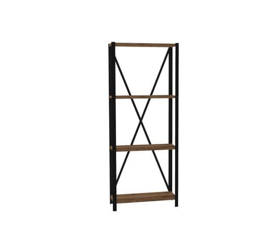 Étagère Bibliothèque Style Industriel Levada L60cm Métal Noir Et Bois Foncé