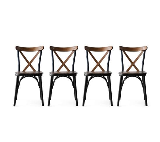 Lot De 4 Chaises Rostam Métal Noir Et Bois Massif Foncé