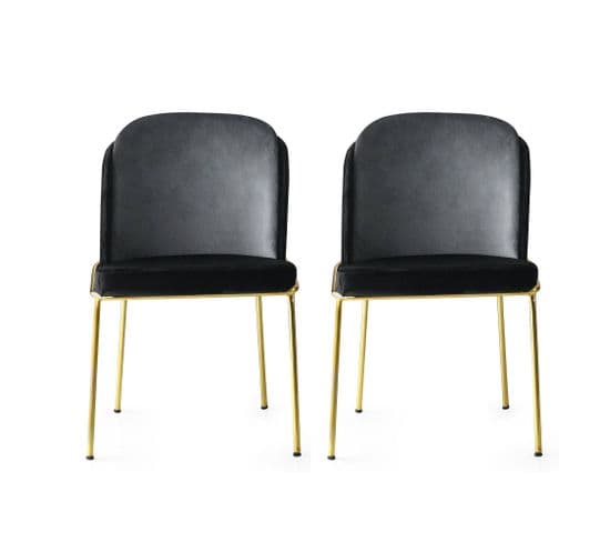 Lot De 2 Chaises Kymil Métal Or Et Velours Noir