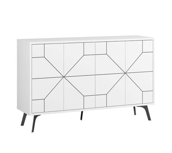 Buffet Bas Santos 123cm Bois Motif Géométrique Blanc