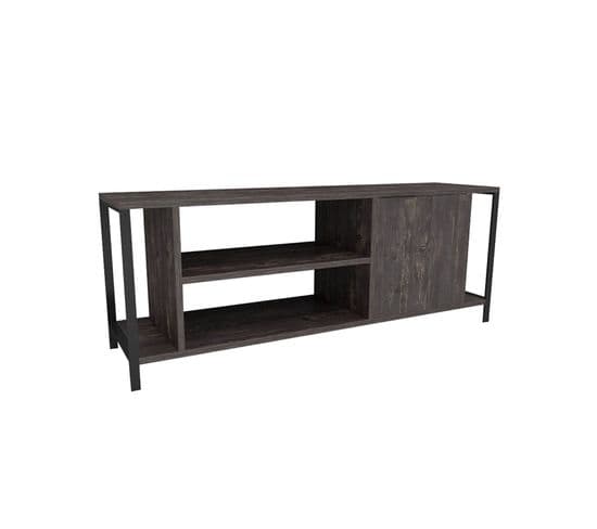 Meuble TV 1 Porte Et 2 Étagères Verity 120cm Noir Et Bois Foncé