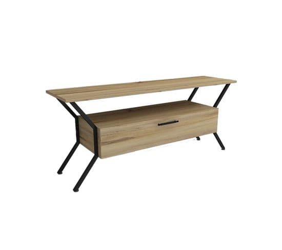 Meuble Tv 1 Porte Jasper 125cm Noir Et Chêne Clair