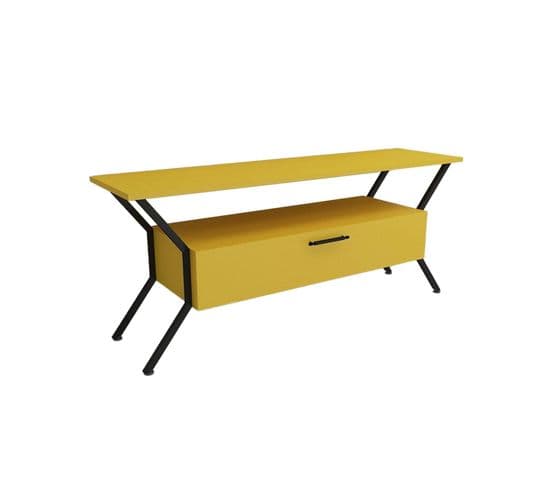 Meuble Tv 1 Porte Jasper 125cm Noir Et Jaune