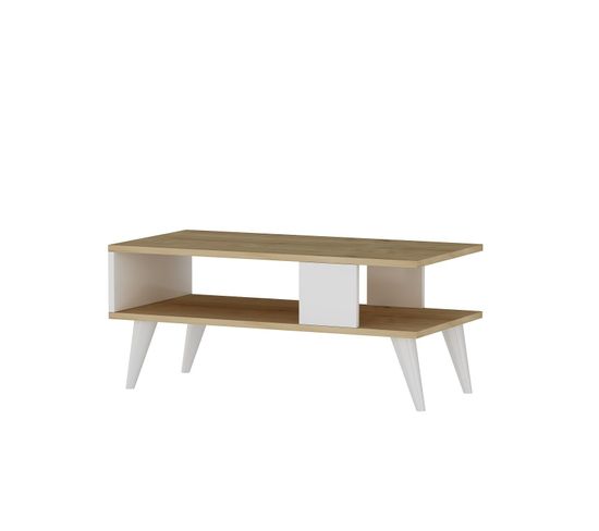 Table Basse Style Scandinave Jatte L90xh40cm Blanc Et Chêne Clair