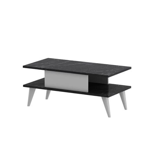 Table Basse Style Scandinave Carle L90xh40cm Blanc Et Effet Marbre Noir