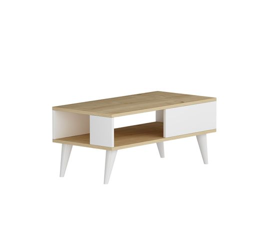 Table Basse Style Scandinave Samar 58x43,3cm Bois Blanc Et Chêne Clair