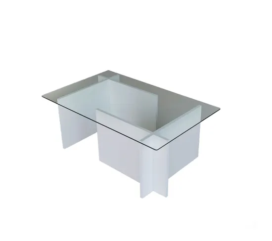 Table Basse Melar 105x65cm Bois Blanc Et Verre Transparent