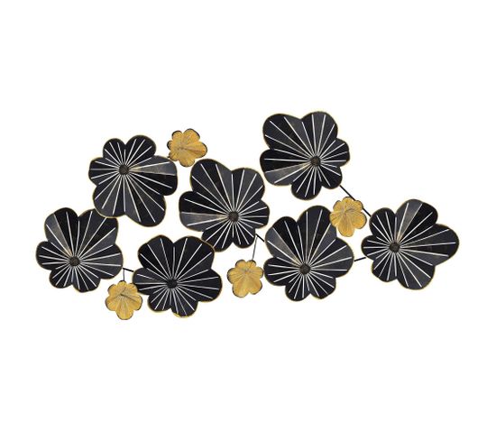 Décoration Murale Fleurs Tartane L125xh61,5cm Métal Noir Et Or