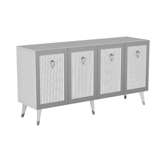 Buffet 4 Portes Ethne L150xh80cm Blanc Et Argent