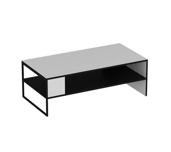 Table Basse Design Zlatni Métal Noir Et Bois Noir Et Blanc