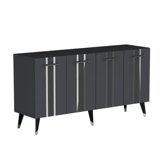 Buffet Cayman L150xh80cm Anthracite Avec Bandes Argent