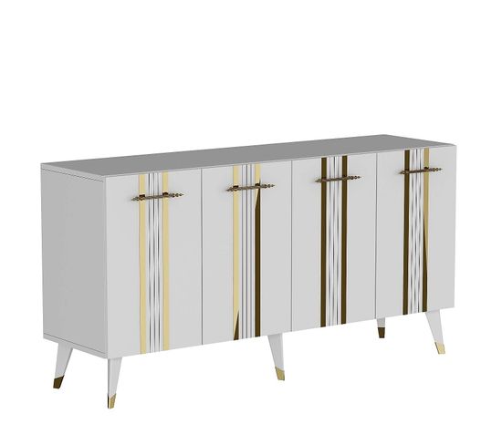 Buffet Cayman L150xh80cm Blanc Avec Bandes Or