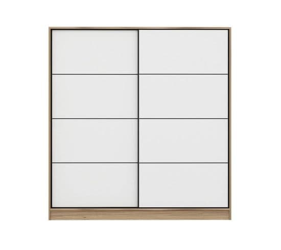 Armoire 2 Portes Coulissantes Gua L180xh190cm Bois Clair Et Portes Blanc