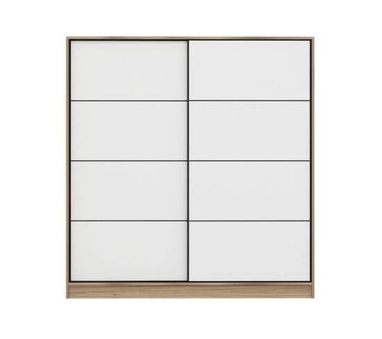 Armoire 2 Portes Coulissantes Gua L180xh210cm Bois Clair Et Portes Blanc