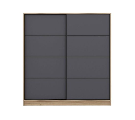 Armoire 2 Portes Coulissantes Gua L180xh190cm Bois Clair Et Anthracite