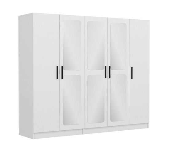 Armoire 5 Portes Et 6 Miroirs Bangka L225xh190cm Blanc