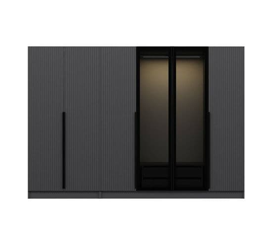 Armoire Design 4 Portes Et 2 Portes Vitrées Kanowa L270xh210cm Anthracite