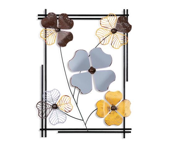 Décoration Murale Trèfles à Quatre Feuilles Luan L50xh70cm Métal Gris, Marron Et Or