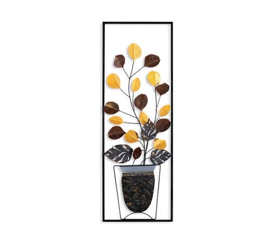 Cadre Décoration Murale Pot De Fleurs Basan L32xh90cm Métal Noir Et Marron