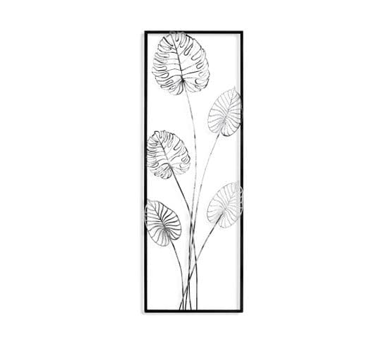 Cadre Décoratif Feuilles De Monstera Munin L32xh90cm Métal Noir Et Blanc