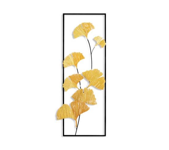 Décoration Murale Feuilles De Ginkgo Angha L32xh90cm Métal Noir Et Or