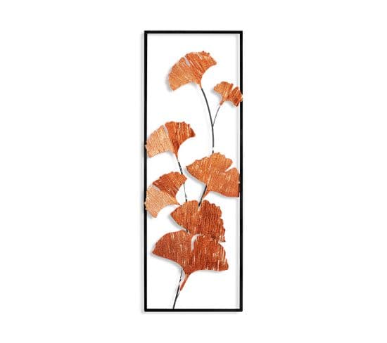 Décoration Murale Feuilles De Ginkgo Angha L32xh90cm Métal Noir Et Orange