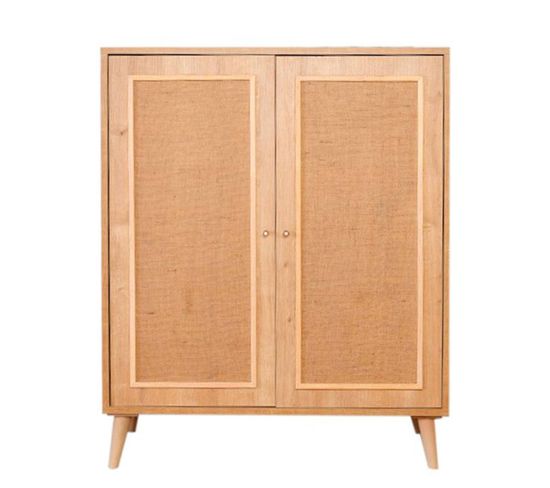 Buffet Haut 2 Portes En Jute Lodim H110cm Bois De Charme Massif Clair