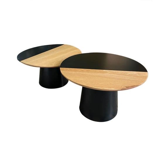 Set De 2 Tables Basses Gigognes Zalia Bois Noir Et Chêne Clair