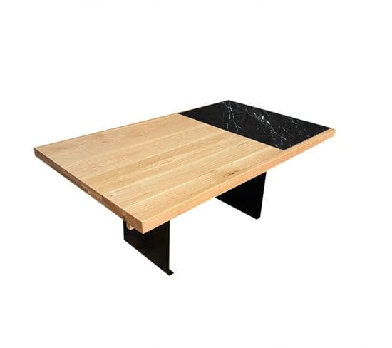 Table Basse Design Galini Bois Clair Et Effet Marbre Noir