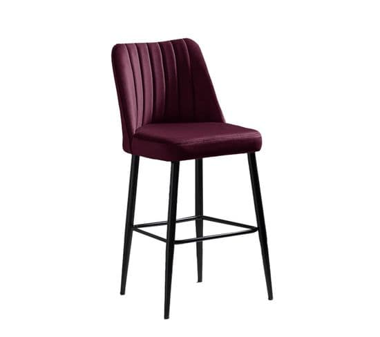 Lot De 4 Chaises De Bar Sero Velours Bordeaux Et Métal Noir