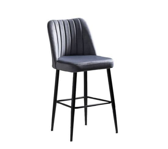 Lot De 4 Chaises De Bar Sero Velours Gris Et Métal Noir