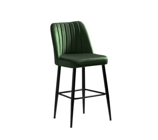 Lot De 4 Chaises De Bar Sero Velours Vert Et Métal Noir