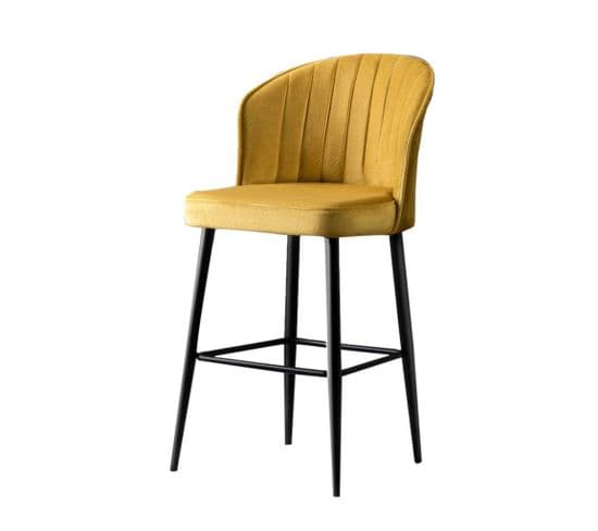 Lot De 4 Chaises De Bar Iria Velours Jaune Et Métal Noir