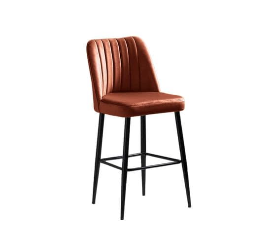 Lot De 2 Chaises De Bar Sero Velours Rouge Brique Et Métal Noir