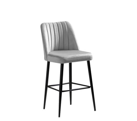 Lot De 2 Chaises De Bar Sero Velours Blanc Crème Et Métal Noir