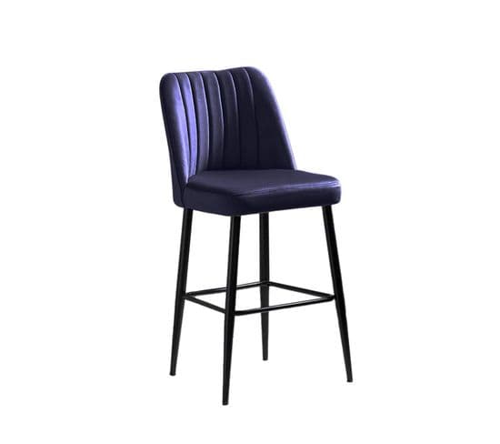 Lot De 2 Chaises De Bar Sero Velours Bleu Foncé Et Métal Noir