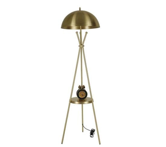 Lampadaire Trépied Design Champignon Avec Table D'appoint Intégrée Thomas H165cm Métal Or