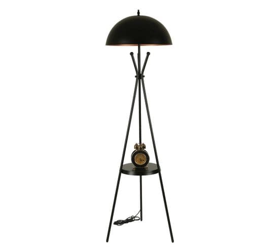 Lampadaire Trépied Design Champignon Avec Table D'appoint Intégrée Thomas H165cm Métal Noir