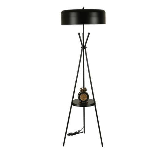 Lampadaire Trépied Design Avec Table D'appoint Intégrée Thomas H165cm Métal Noir