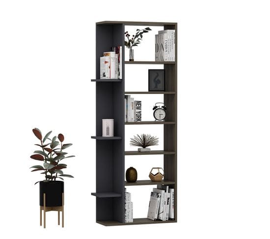 Étagère Bibliothèque Hanvel L70cm Bois Foncé Et Anthracite