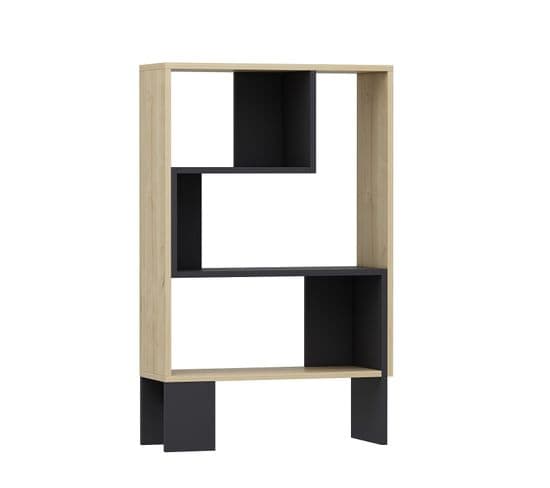 Étagère Bibliothèque Moderne Elilel L70cm Chêne Clair Et Anthracite