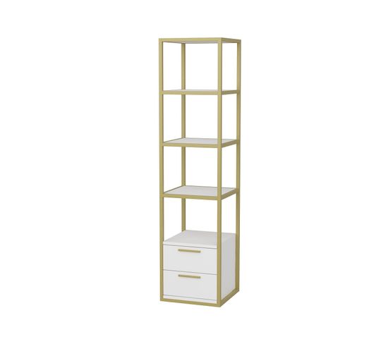 Étagère Bibliothèque à 2 Tiroirs Fefu L39xh160cm Métal Or Et Bois Blanc